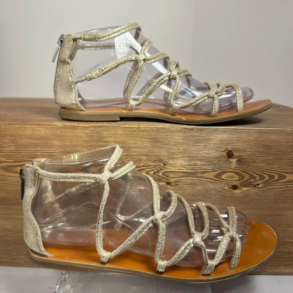Lucky Brand Strappy Leather Sandals Womens SZ 7 Boho Minimalist Flat Gladiator